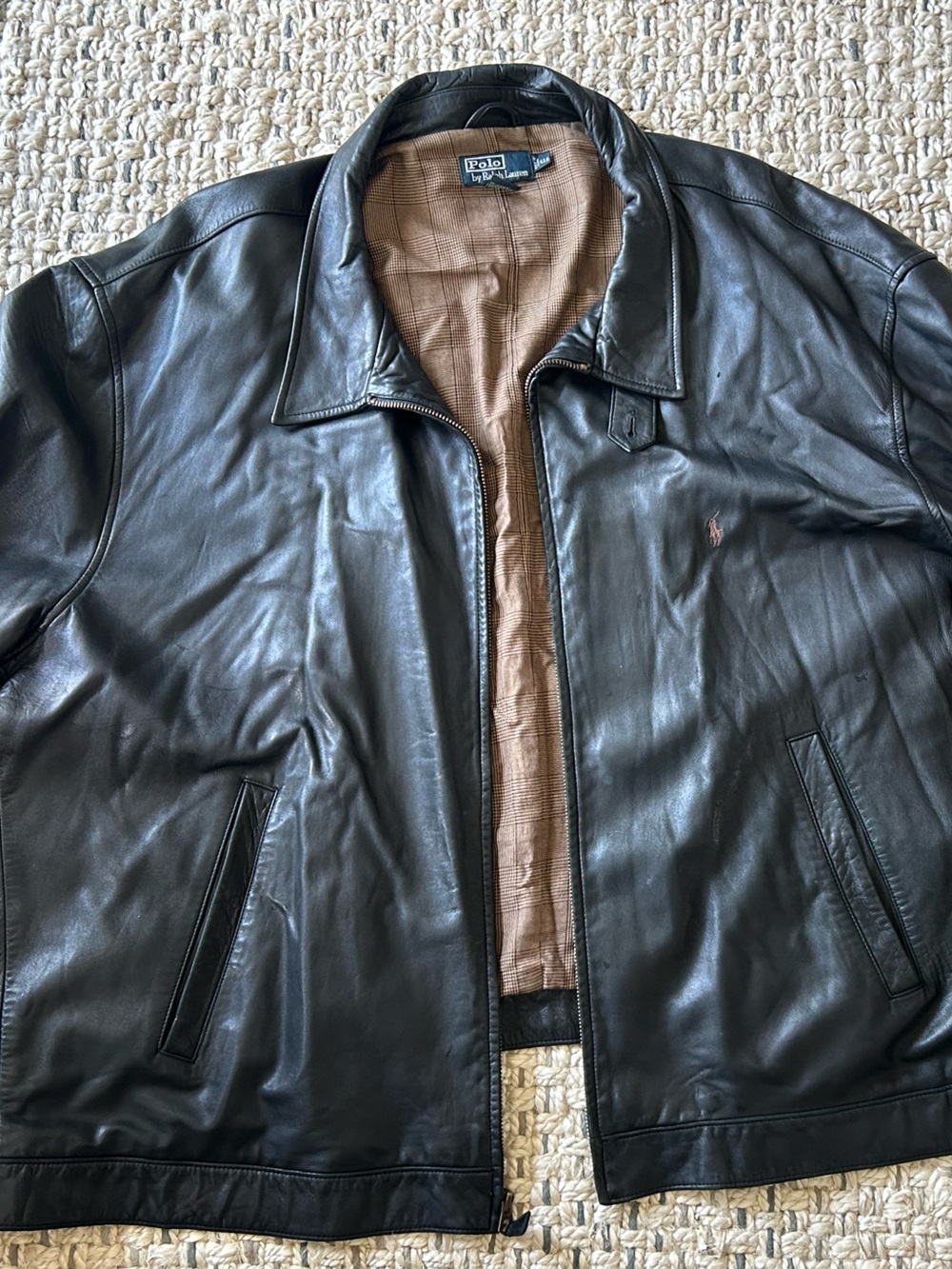 90s Ralph Lauren Black Leather Bomber Jacket
